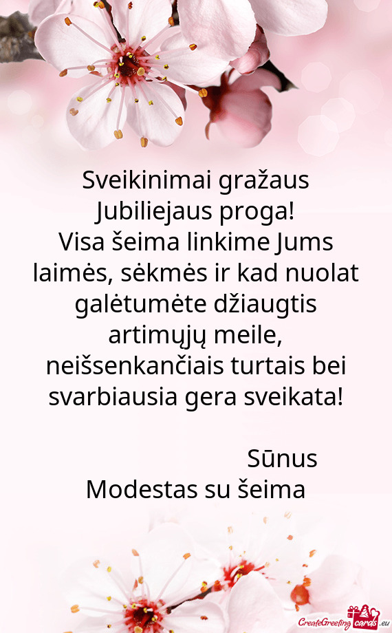 Sveikinimai gražaus Jubiliejaus proga