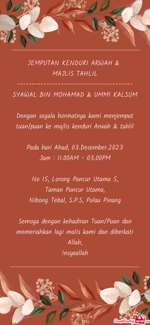 SYAWAL BIN MOHAMAD & UMMI KALSUM