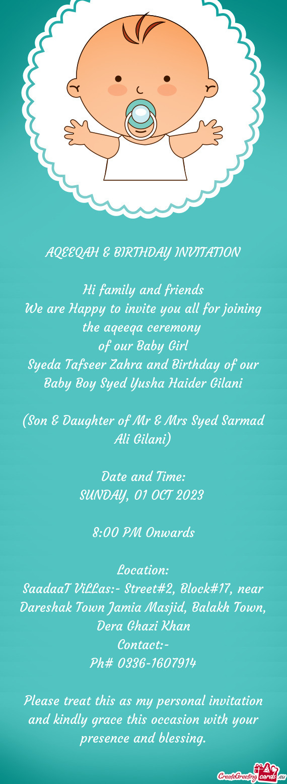 Syeda Tafseer Zahra and Birthday of our Baby Boy Syed Yusha Haider Gilani