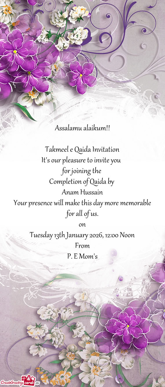 Takmeel e Qaida Invitation