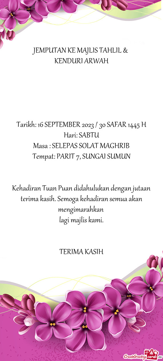 Tarikh: 16 SEPTEMBER 2023 / 30 SAFAR 1445 H