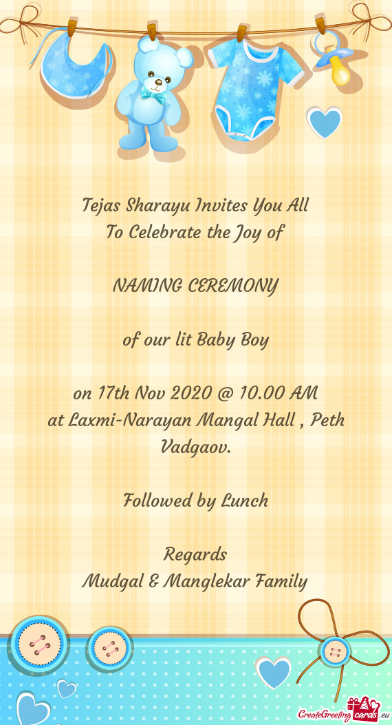 Tejas Sharayu Invites You All