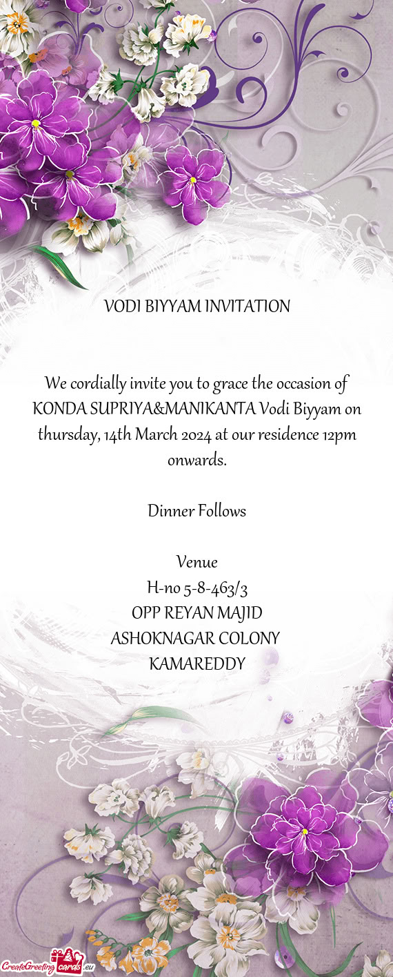 Th March 2024 at our residence 12pm onwards