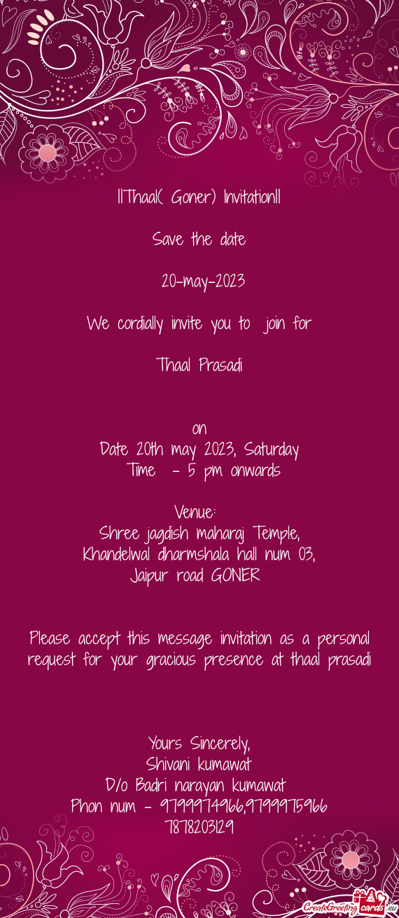 ||Thaal( Goner) Invitation||