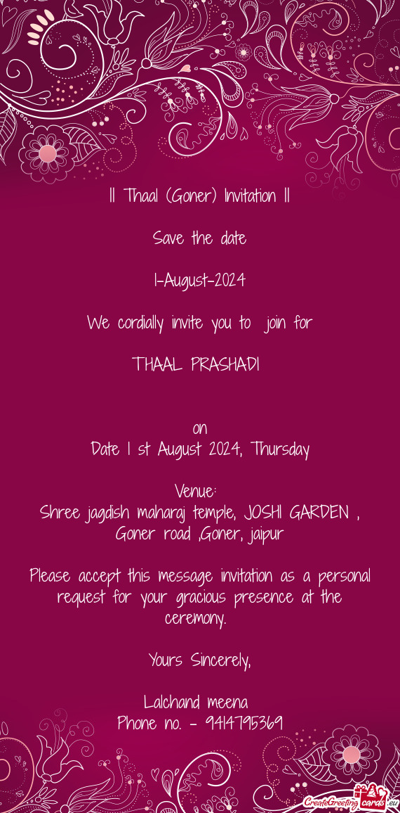 || Thaal (Goner) Invitation ||