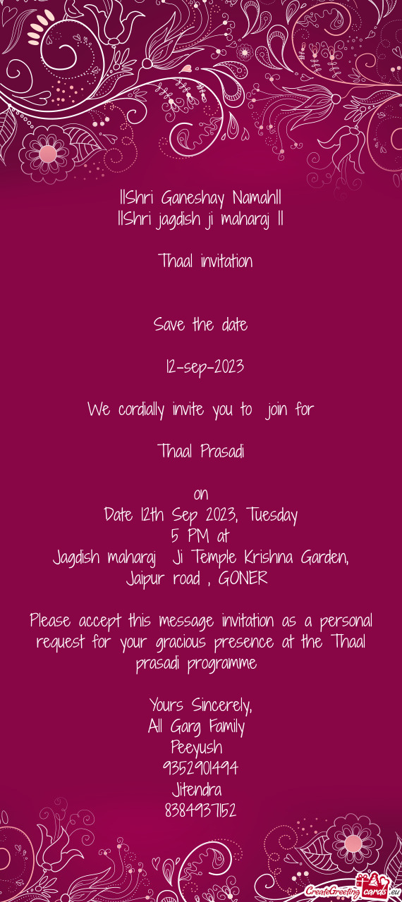 Thaal invitation