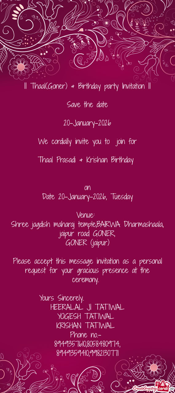 Thaal Prasadi & Krishan Birthday