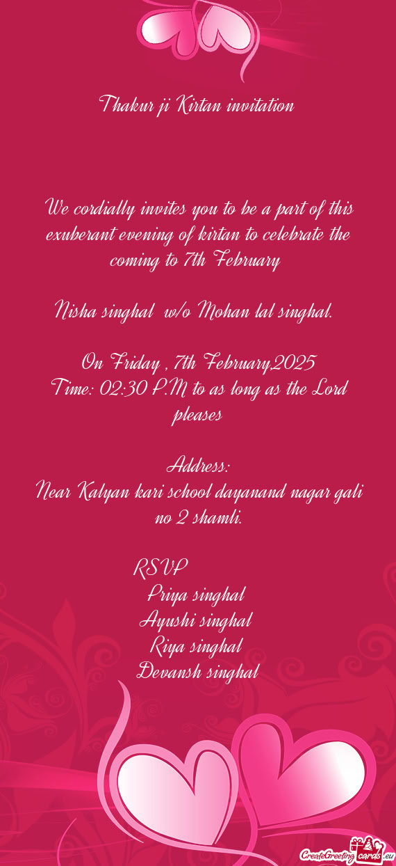 Thakur ji Kirtan invitation