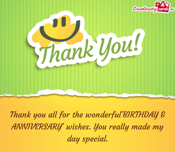 Thank you all for the wonderful"BIRTHDAY & ANNIVERSARY" wishes. You really made my day special