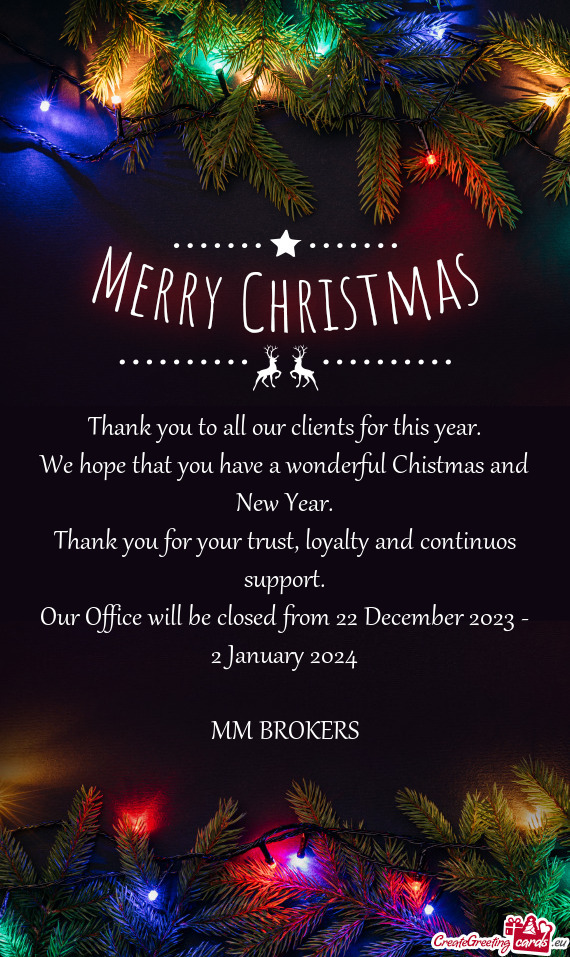 Thank you to all our clients for this year