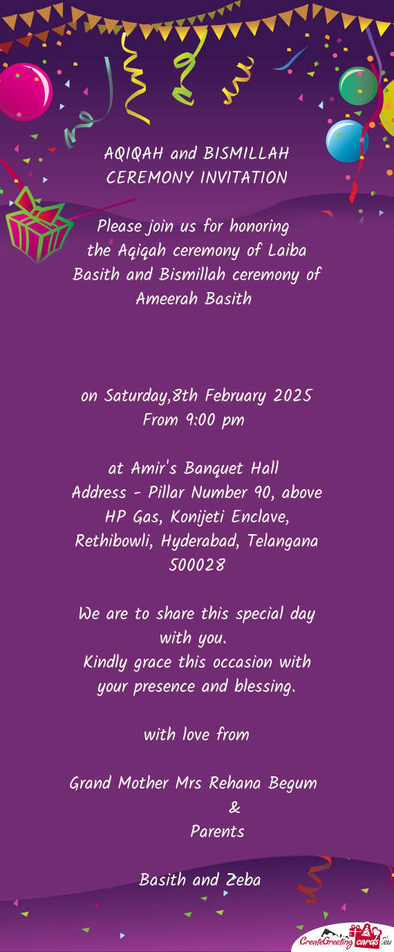 The Aqiqah ceremony of Laiba Basith and Bismillah ceremony of Ameerah Basith