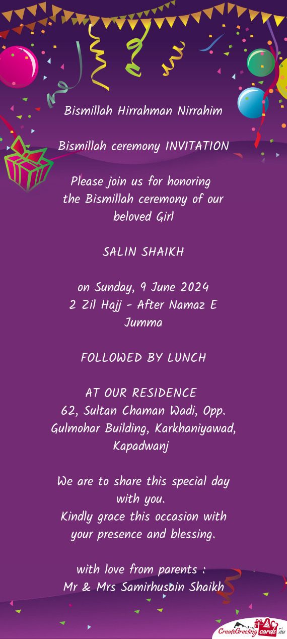 The Bismillah ceremony of our beloved Girl