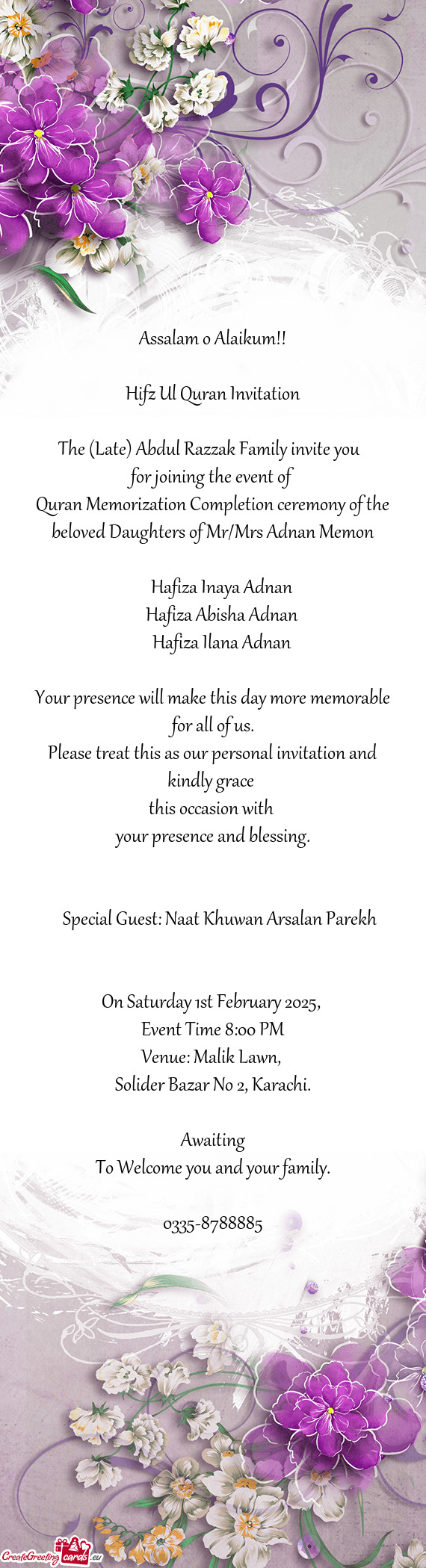 The (Late) Abdul Razzak Family invite you