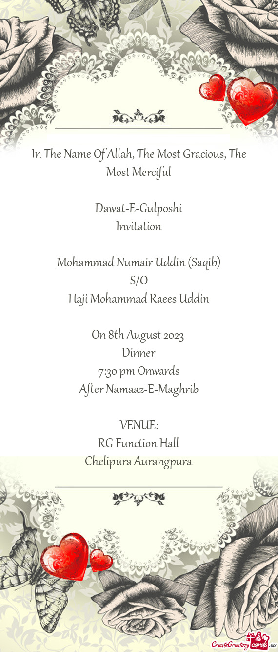 The Most Merciful Dawat-E-Gulposhi Invitation Mohammad Numair Uddin (Saqib) S/O Haji Moham