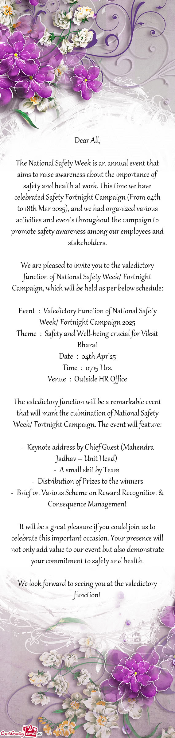 The National Safety Week is an annual event that aims to raise awareness about the importance of saf