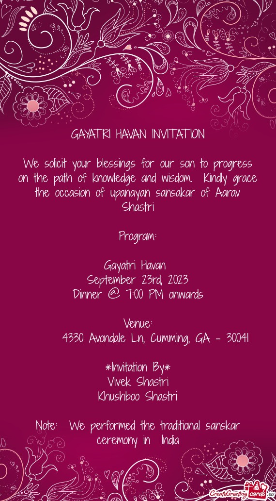 The occasion of upanayan sansakar of Aarav Shastri