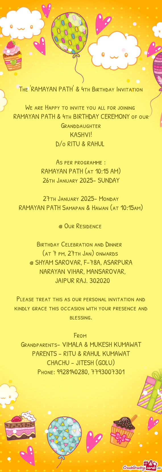 The "RAMAYAN PATH" & 4th Birthday Invitation