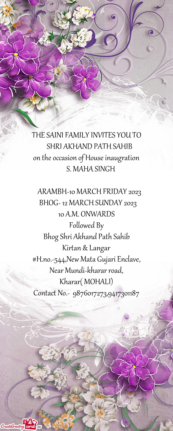 THE SAINI FAMILY INVITES YOU TO