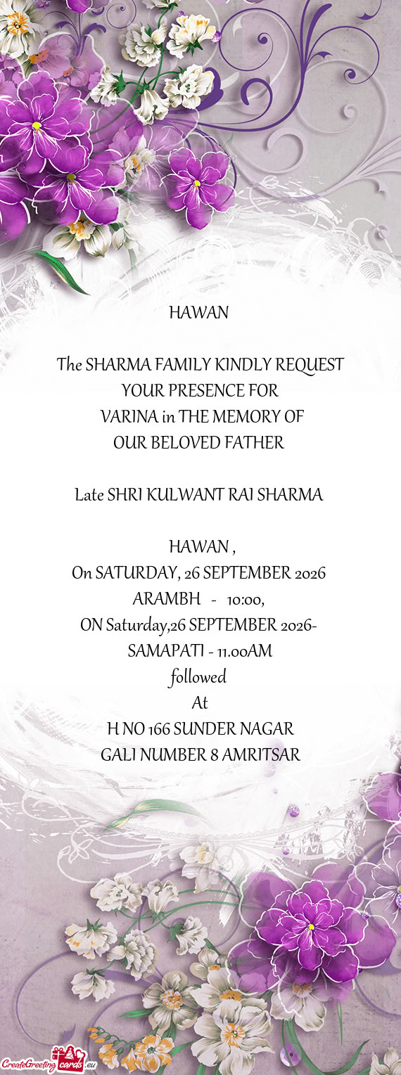 The SHARMA FAMILY KINDLY REQUEST
