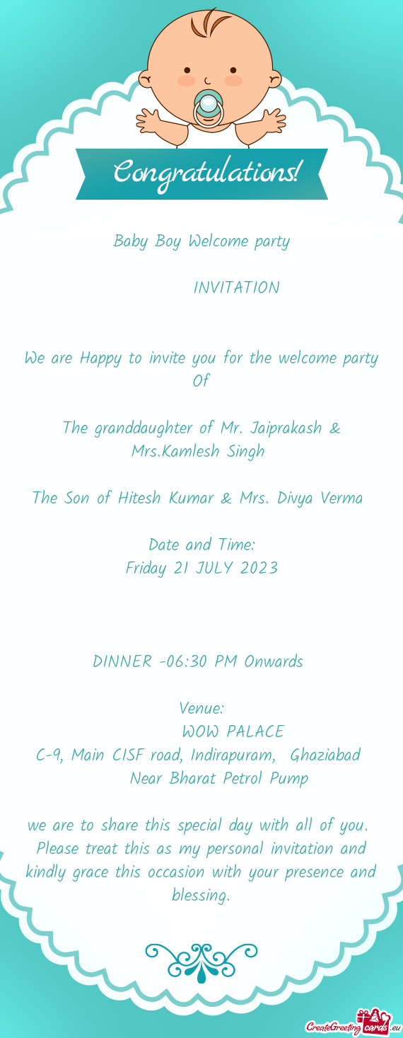 The Son of Hitesh Kumar & Mrs. Divya Verma