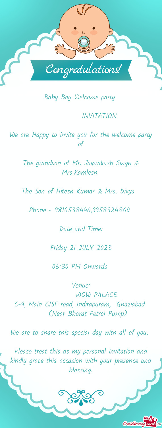 The Son of Hitesh Kumar & Mrs. Divya