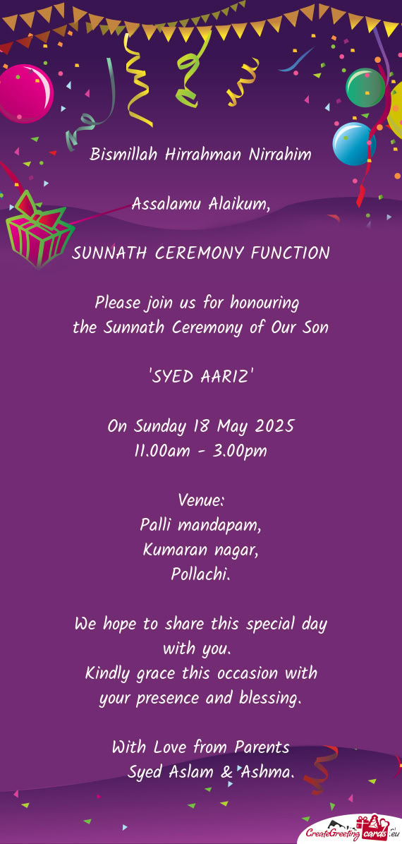 The Sunnath Ceremony of Our Son