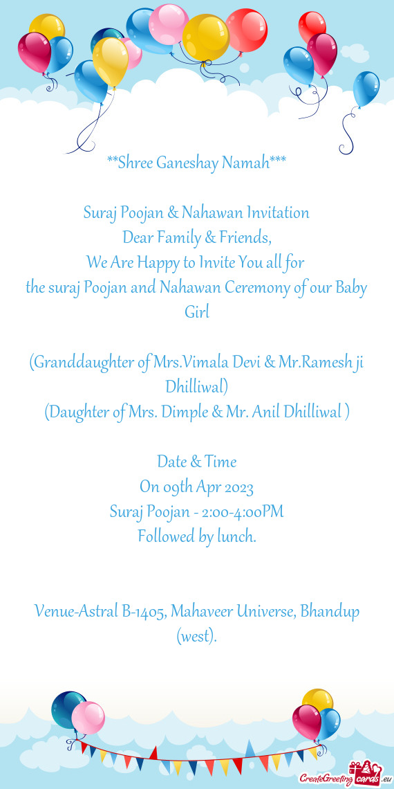 The suraj Poojan and Nahawan Ceremony of our Baby Girl