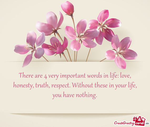 There are 4 very important words in life: love, honesty, truth, respect. Without these in your life