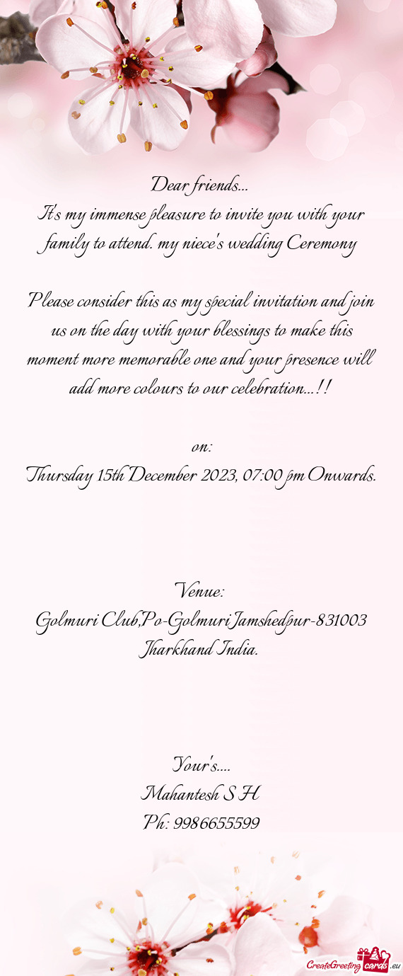 Thursday 15th December 2023, 07:00 pm Onwards