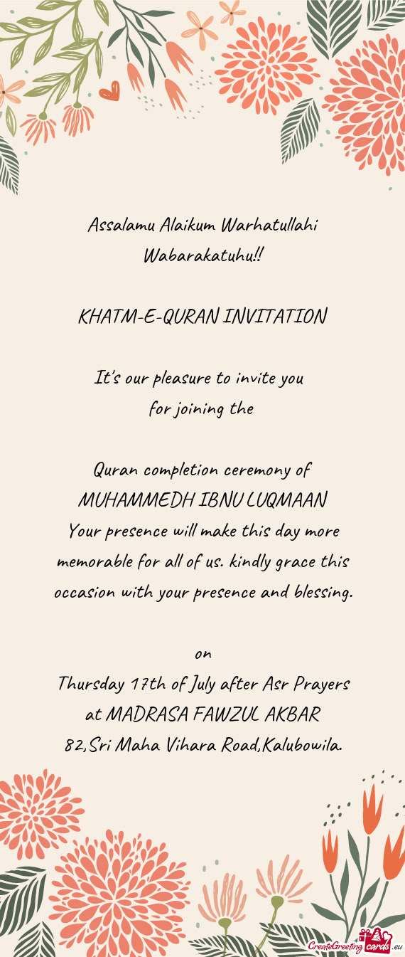 Thursday 17th of July after Asr Prayers