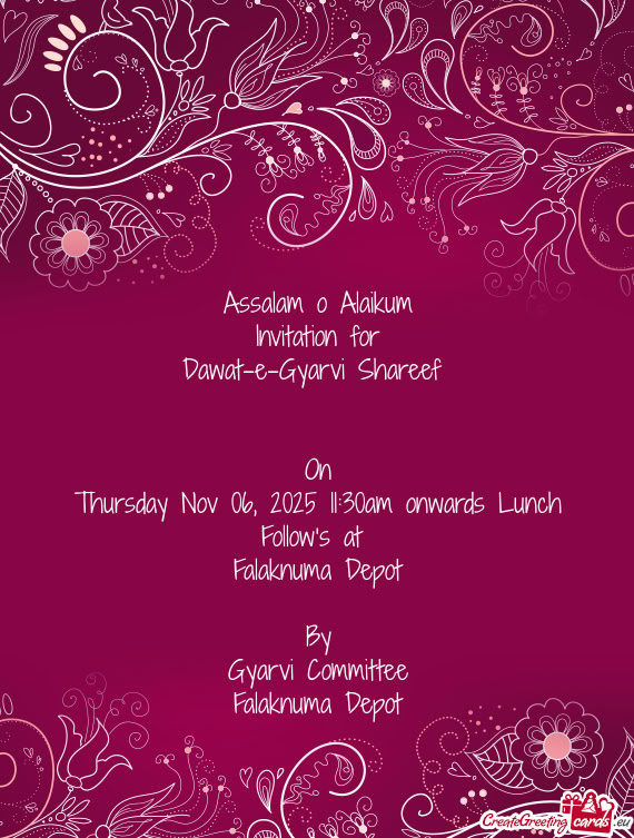 Thursday Nov 06, 2025 11:30am onwards Lunch Follow