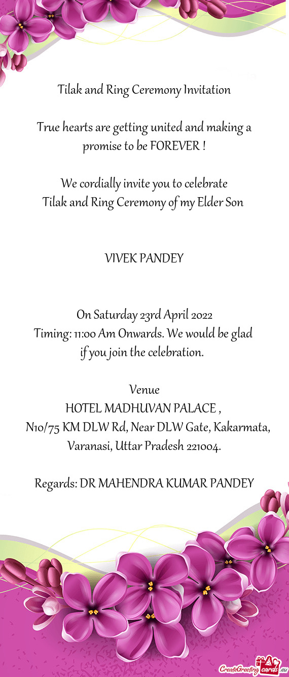 Tilak and Ring Ceremony Invitation