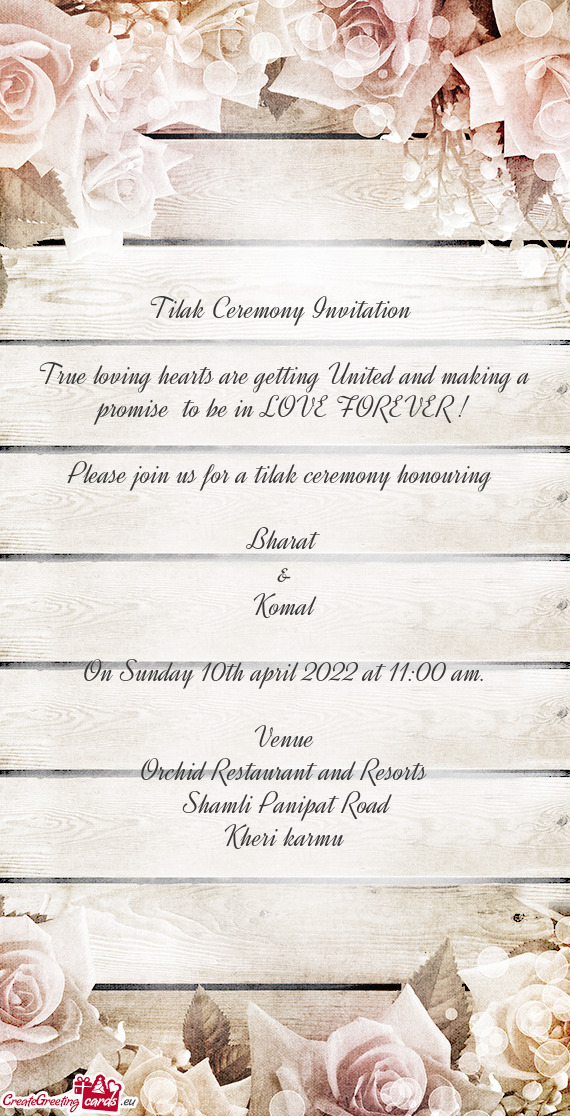 Tilak Ceremony Invitation     True loving hearts are