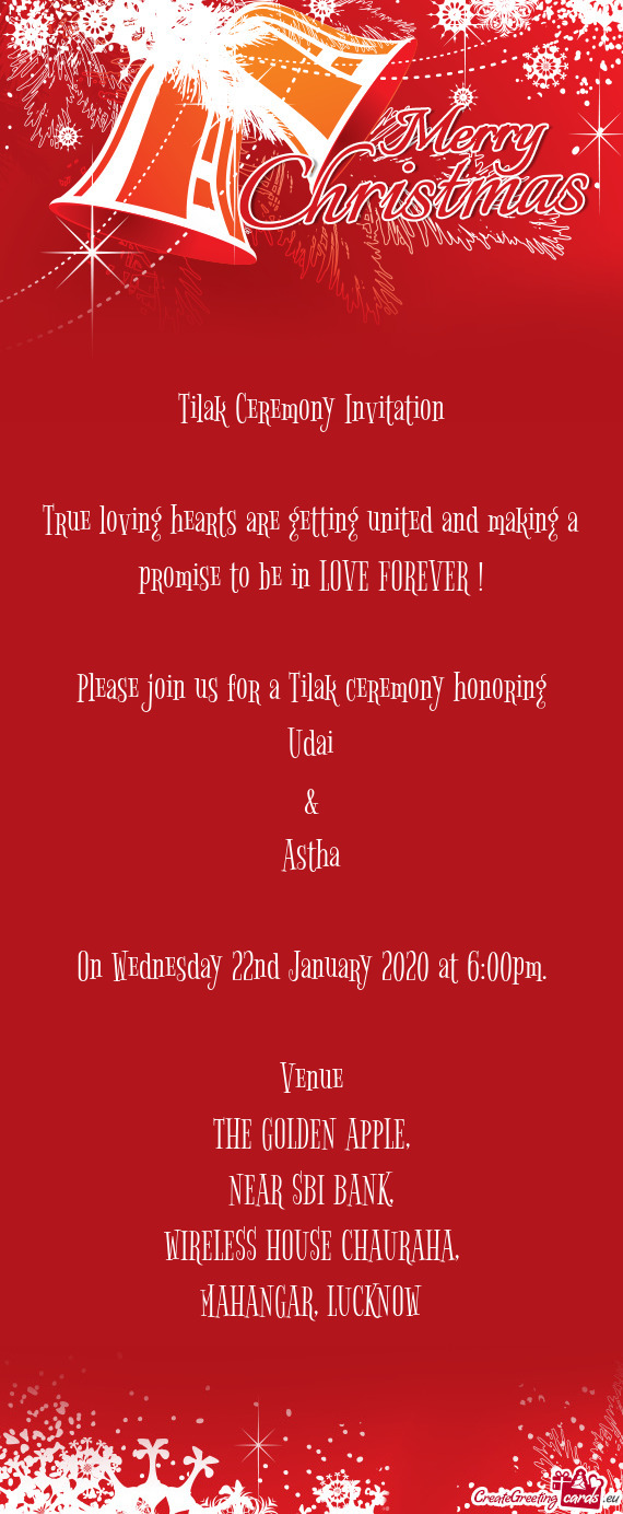 Tilak Ceremony Invitation    True loving hearts are