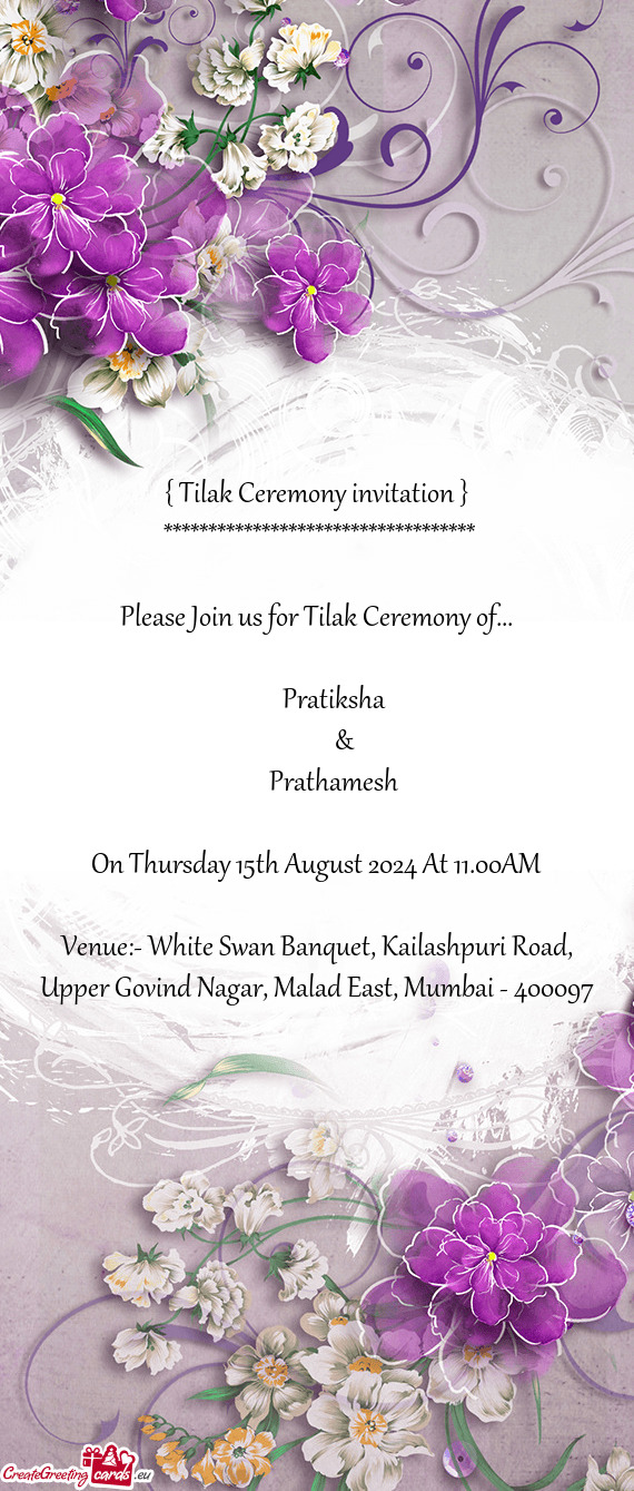 { Tilak Ceremony invitation }