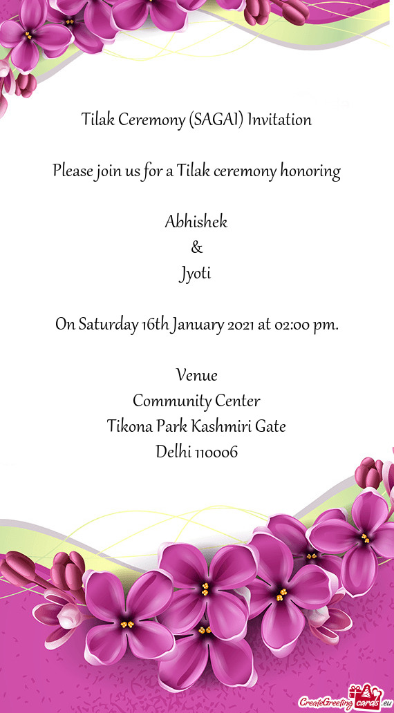 Tilak Ceremony (SAGAI) Invitation