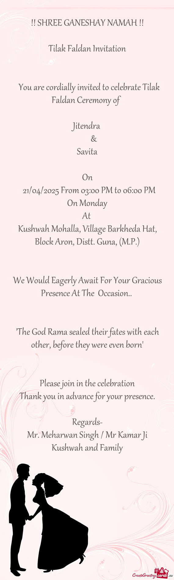 Tilak Faldan Invitation