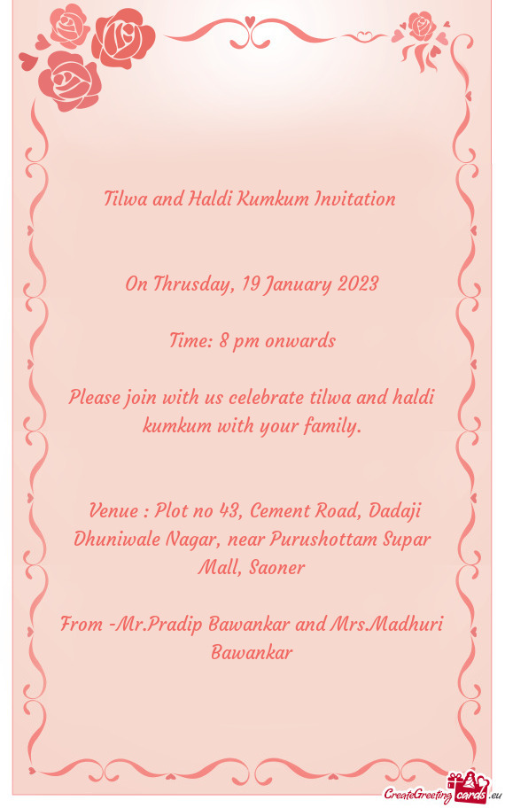 Tilwa and Haldi Kumkum Invitation