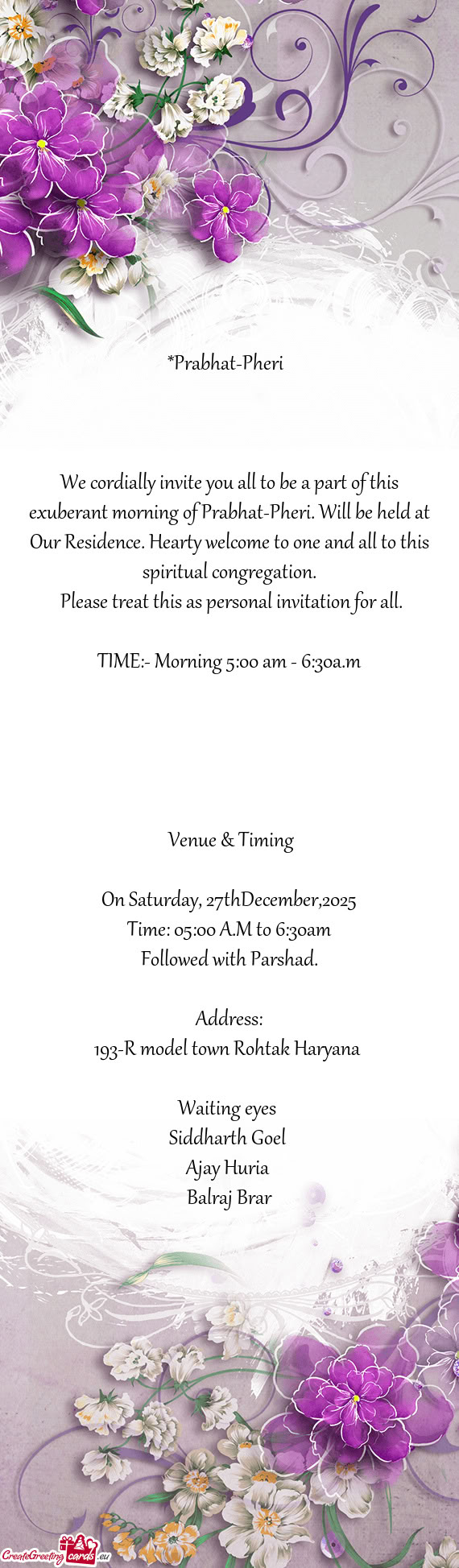 TIME:- Morning 5:00 am - 6:30a.m