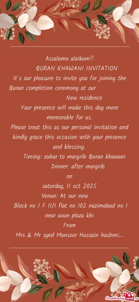 Timing: zuhar to margrib Quran khawani