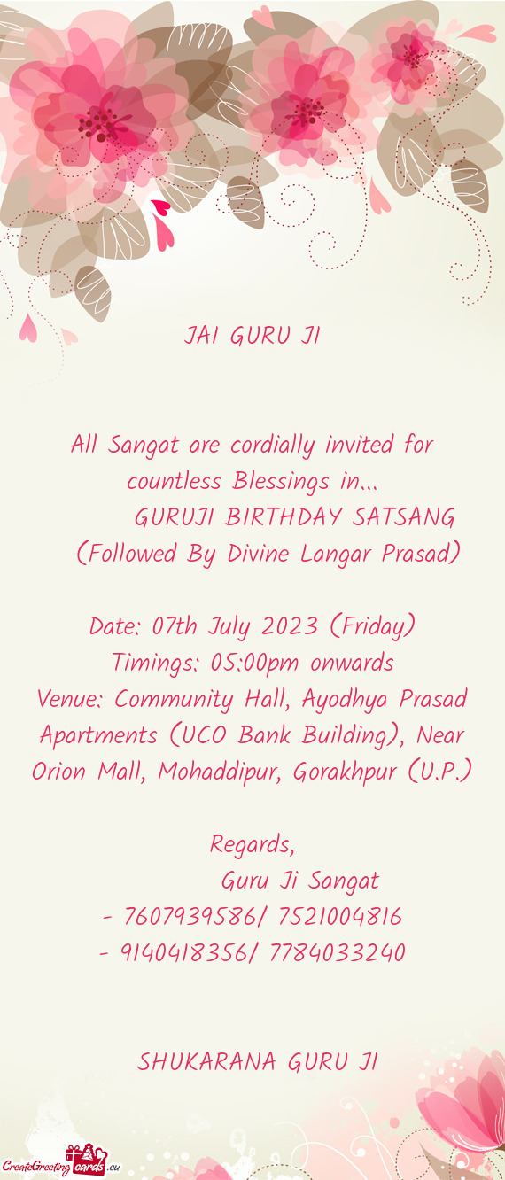 Timings: 05:00pm onwards