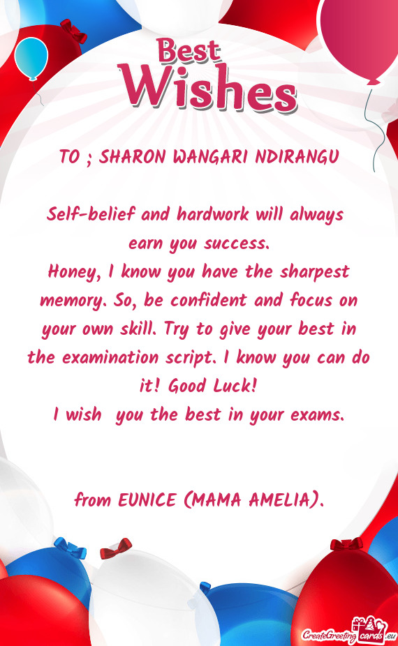 TO ; SHARON WANGARI NDIRANGU