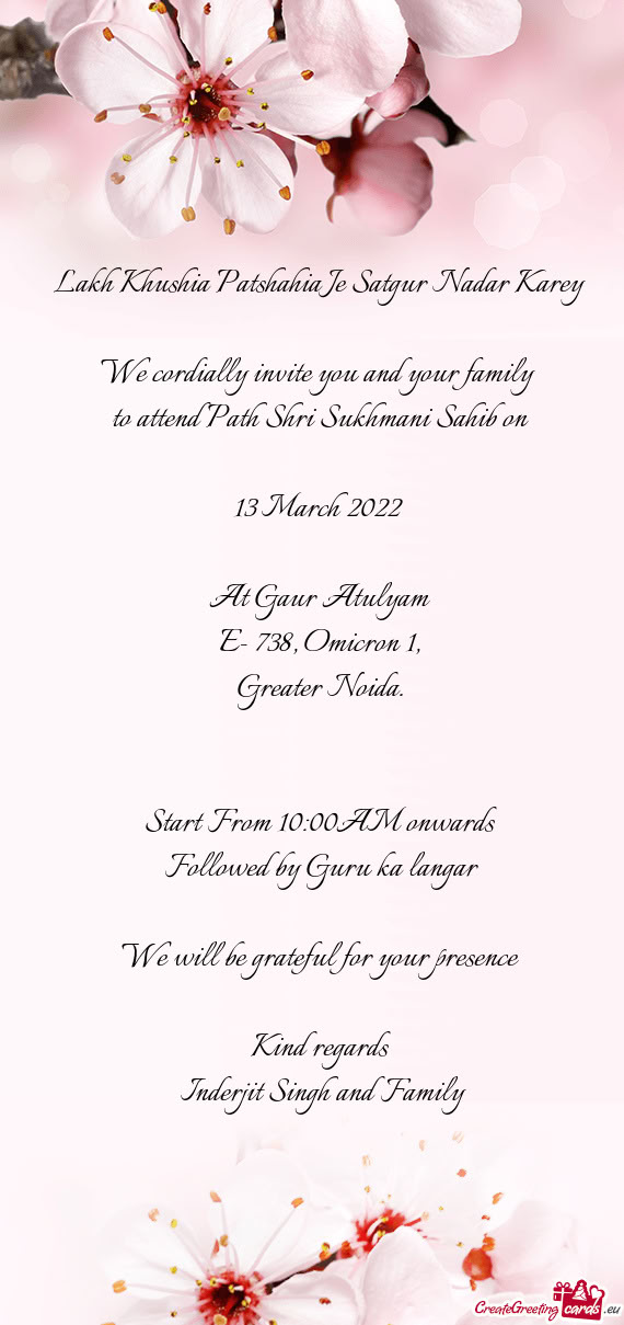 To attend Path Shri Sukhmani Sahib on