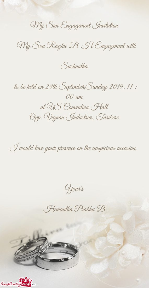 To be held on 29th September,Sunday 2019. 11 : 00 am