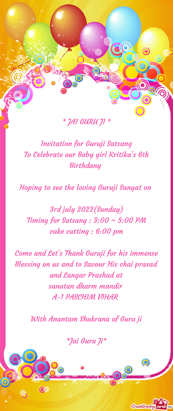 To Celebrate our Baby girl Kritika