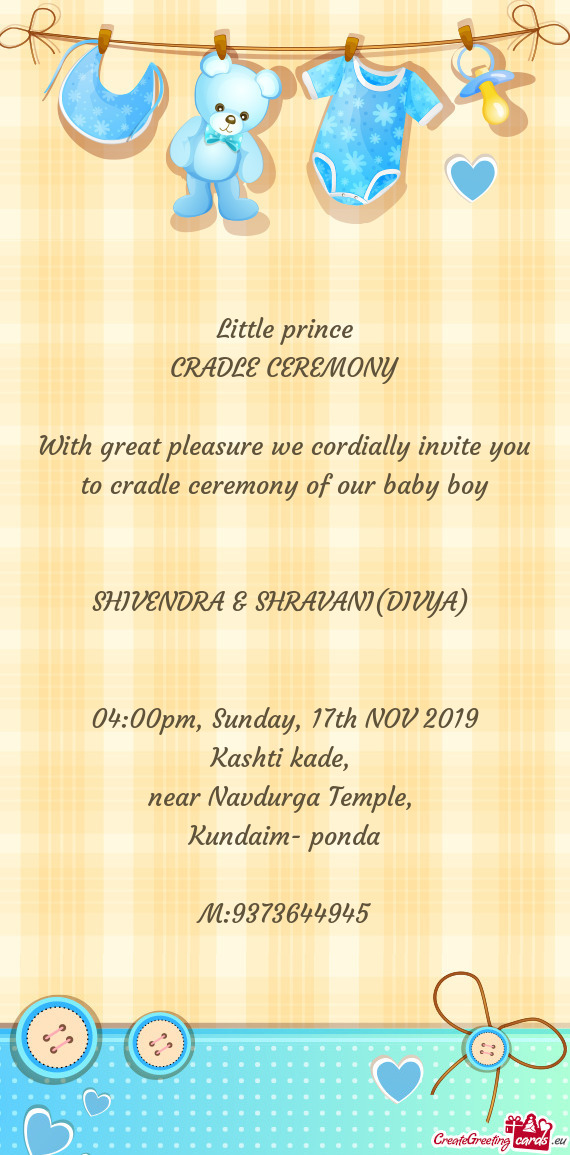 To cradle ceremony of our baby boy