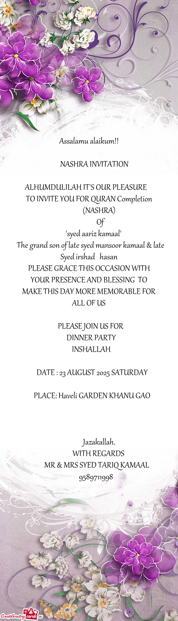 TO INVITE YOU FOR QURAN Completion