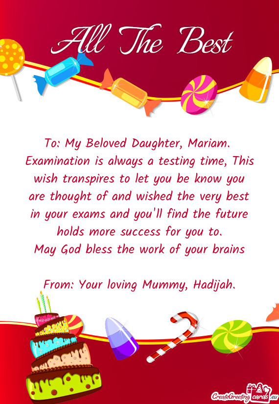 To: My Beloved Daughter, Mariam