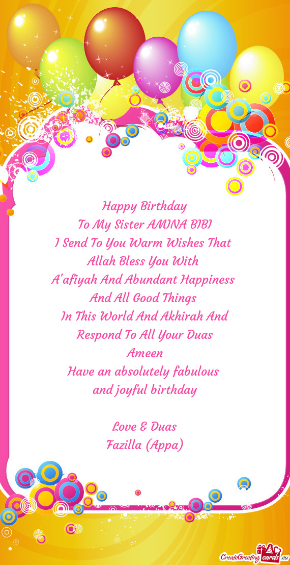 To My Sister AMINA BIBI