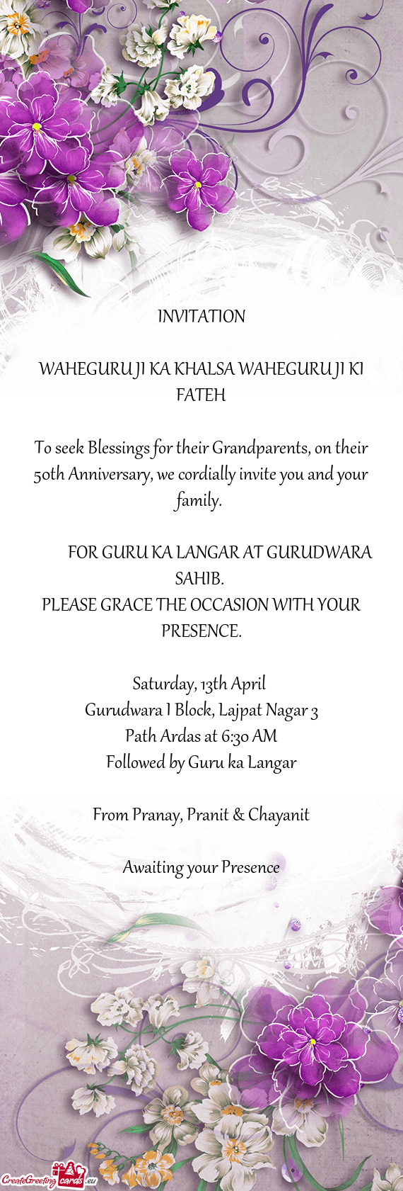 To seek Blessings for their Grandparents, on their 50th Anniversary, we cordially invite you and you